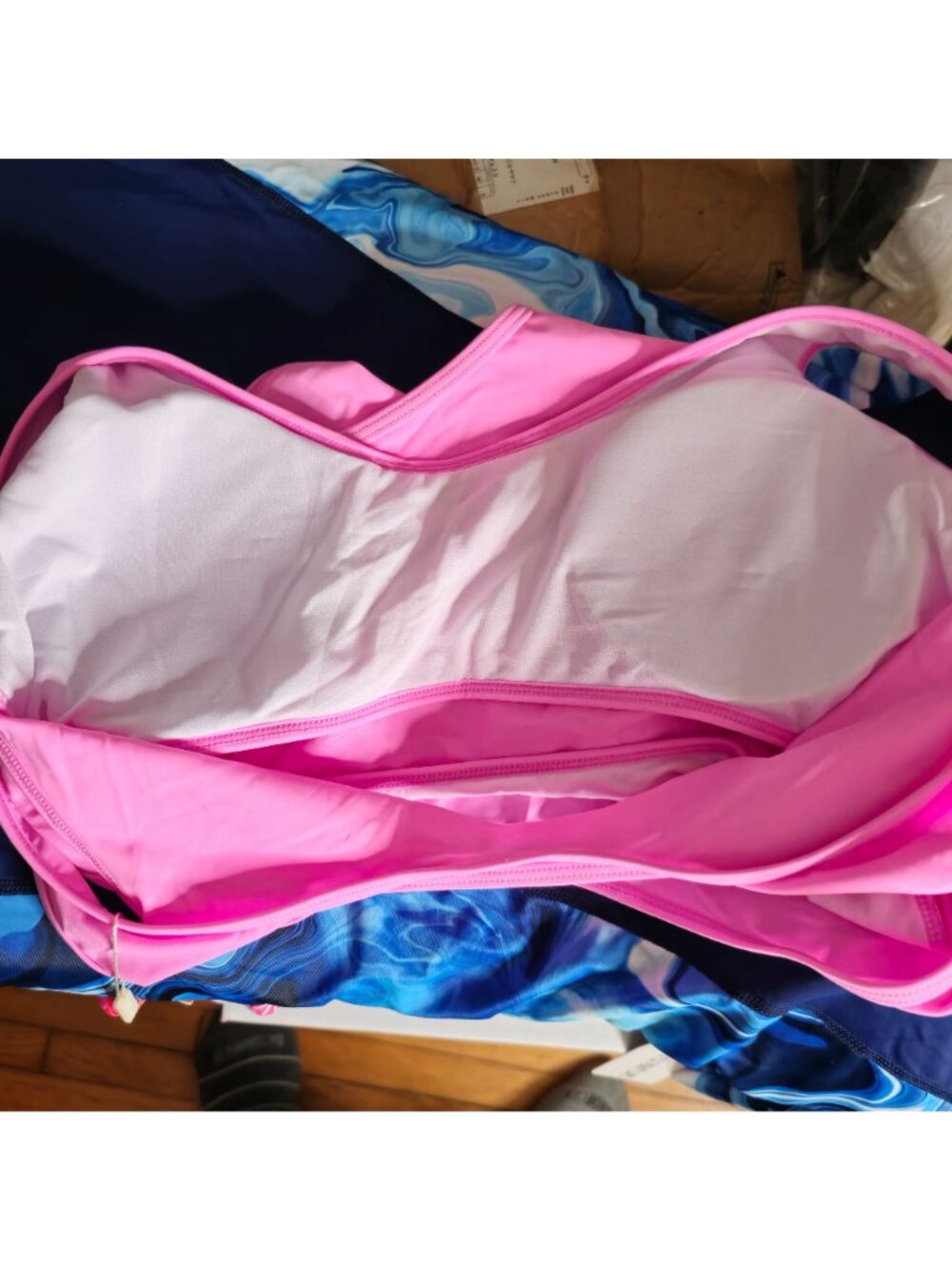 Pink One Piece Swimsuit XL Cutout Tank Scoop Neck Lined Removable Padding - Picture 7 of 10